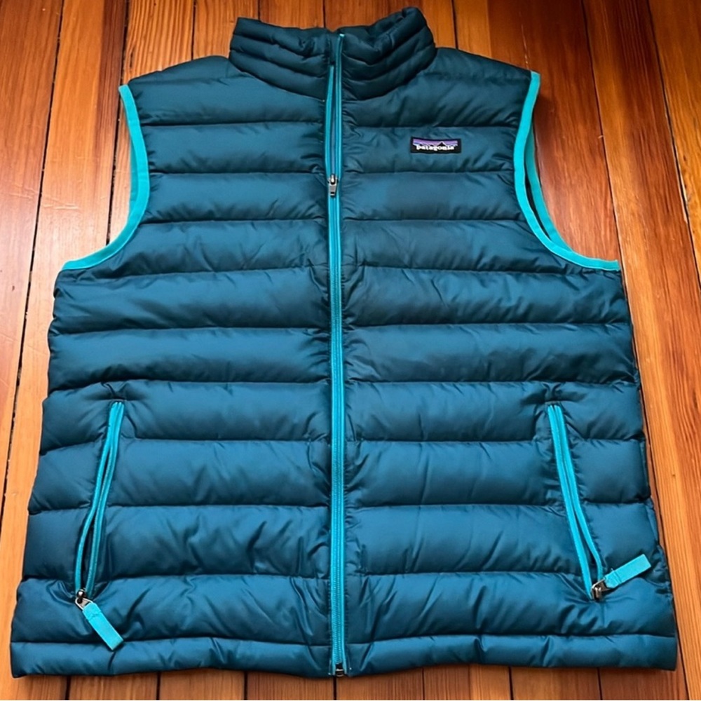 Patagonia Boys Teal Blue Down Sweater Vest Sz XL/14